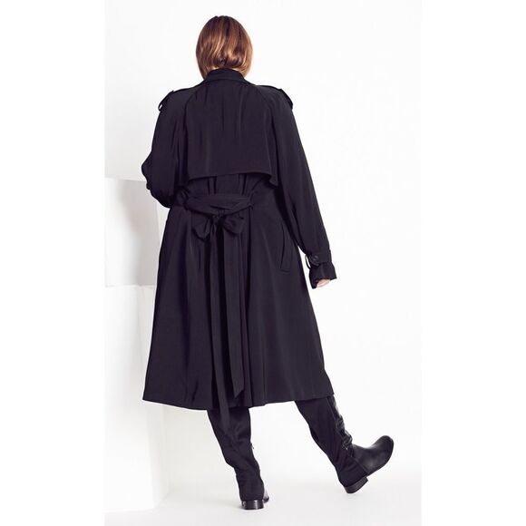 Refinity Women's Tranch Rhythm Trench Coat Black Extra Small Plus Size 16 NWT - Picture 2 of 9